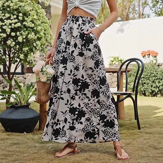 Lune London Women's Wide Leg Beach Pants with Floral Pattern