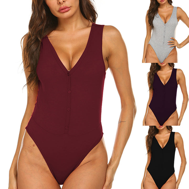 Women's bodysuit with deep V-neckline and button details Lune London