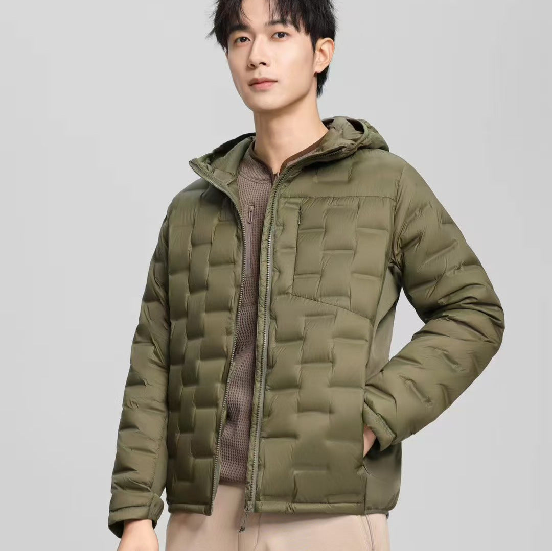 Men's Lightweight Quilted Hooded Winter Jacket with Square Quilted Pattern Amarae