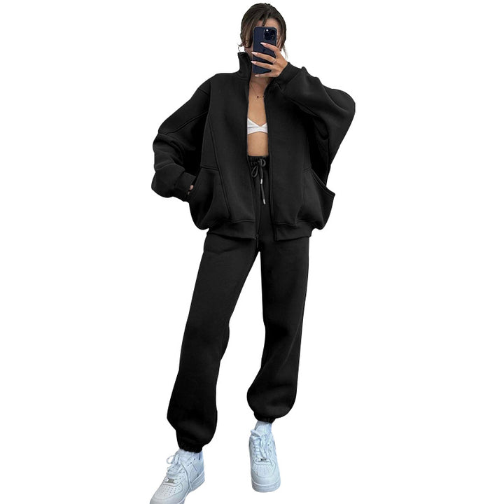 Ladies comfortable sweat jumpsuit with high collar and practical pockets Lune London