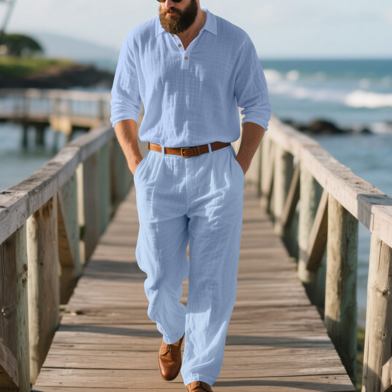 Chic and Stylish Casual Elegant Jumpsuit for Men with Practical Pockets and Stylish Henley Collar