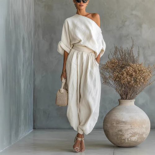 Women’s Lifestyle Jumpsuit with One-Sided Neckline and Loose Silhouette Amarae