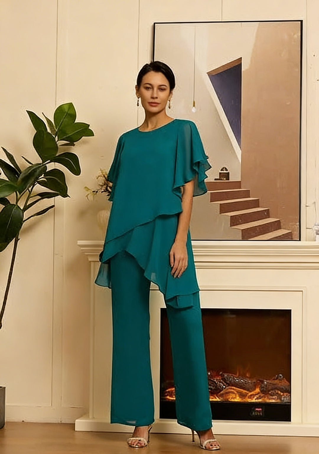 Women Elegant Two-Piece Set with Airy Sleeves and Asymmetrical Hem Lune London