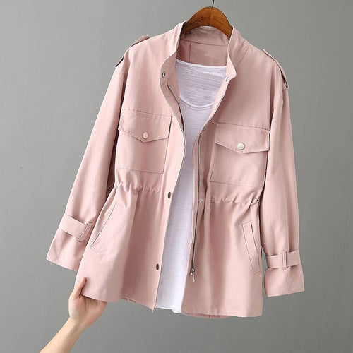 Ladies Practical Leisure Jacket with Adjustable Waist and Chic Style Pockets