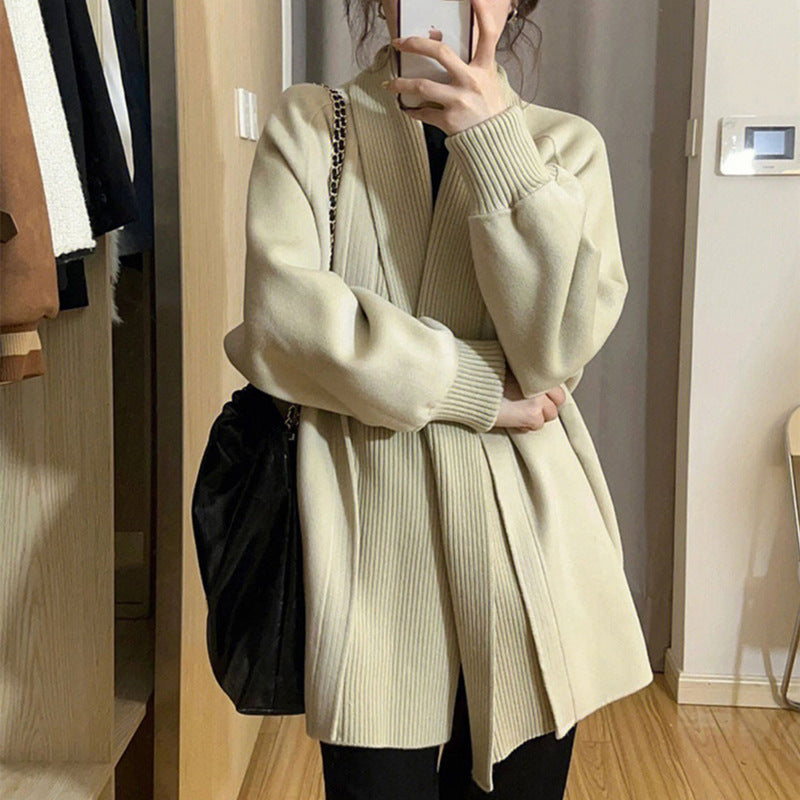 Ladies Oversized Trendy Cardigan with Textured Collar Lune London
