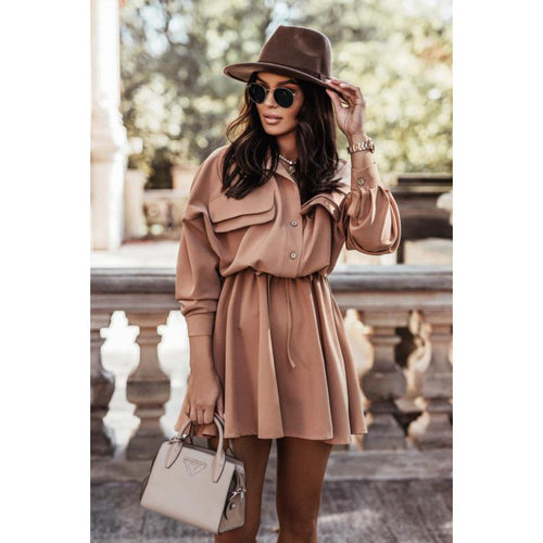 Shirt dress for women with an elegant tie belt and practical pockets Amarae