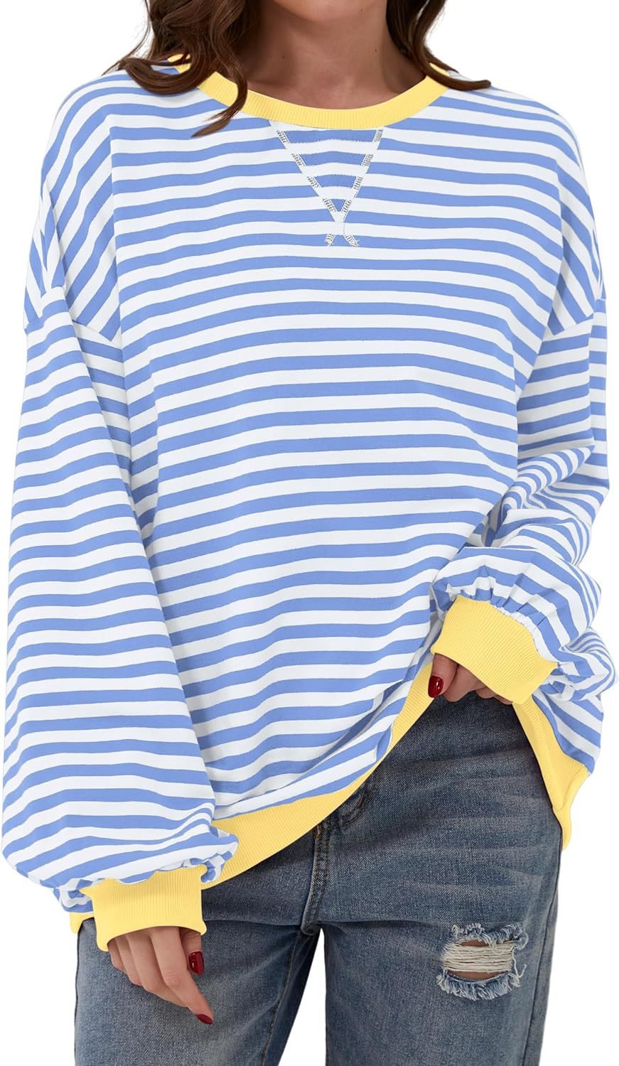 Women casual sweater with striking striped pattern and elastic edges Lune London