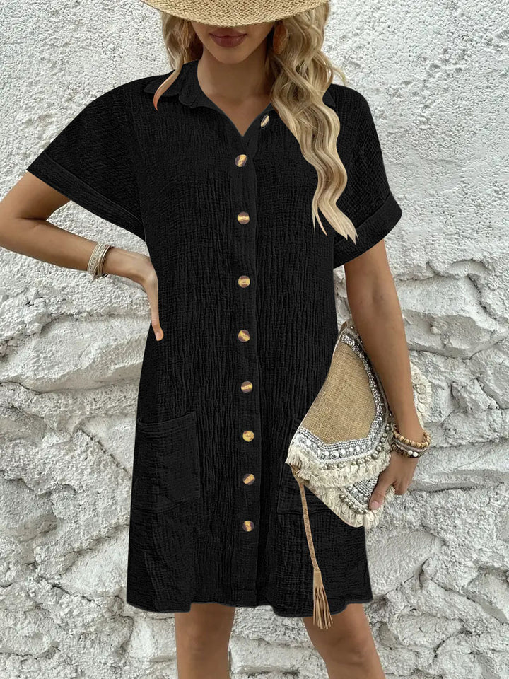 Shirt dress for ladies with textured surface and practical pockets Lune London