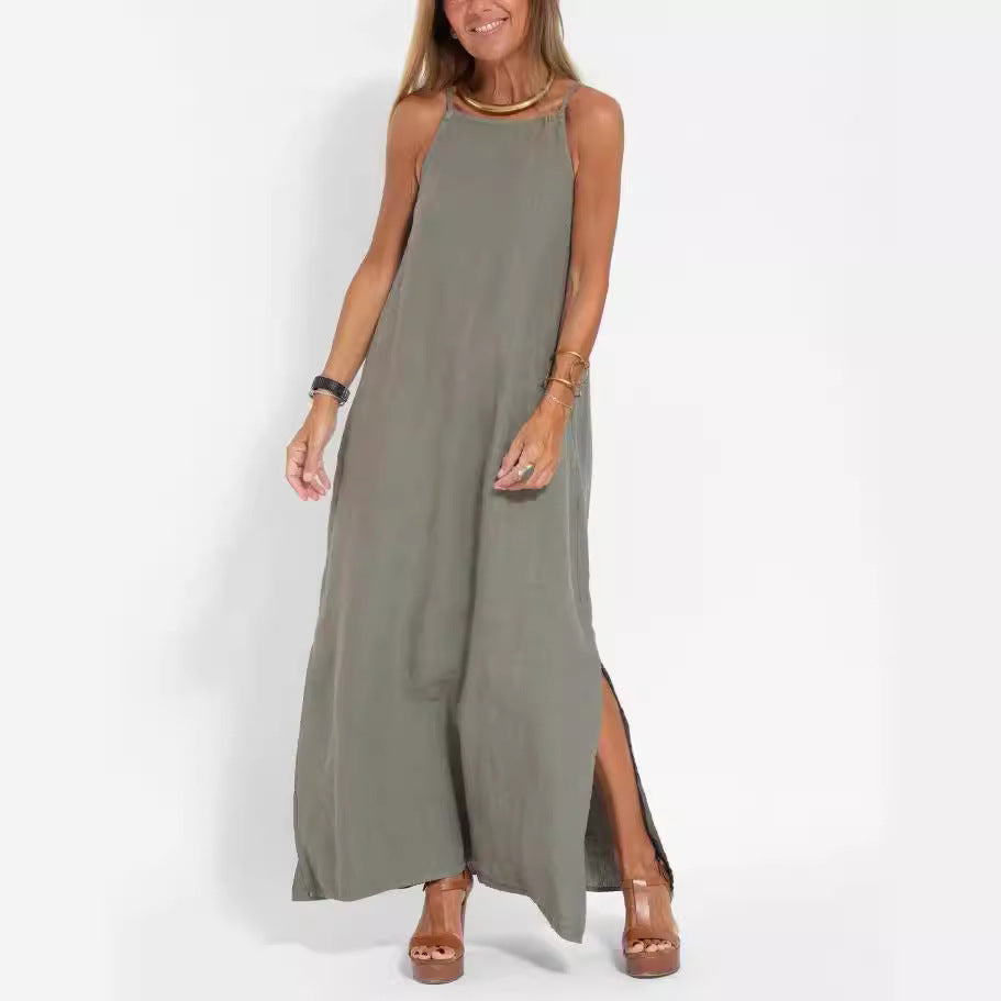 Elegant maxi dress for women with thin straps and a flowing hem Lune London
