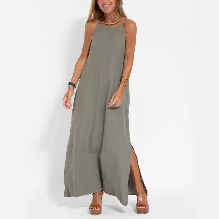 Elegant maxi dress for women with thin straps and a flowing hem Lune London