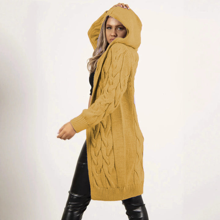 Women's knitted coat with hood and braided design Lune London