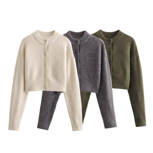 Cropped knit jacket for women with modern buttons Amarae