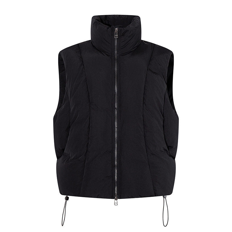Women's padded quilted vest with high stand-up collar, two-way zipper and drawstring Amarae
