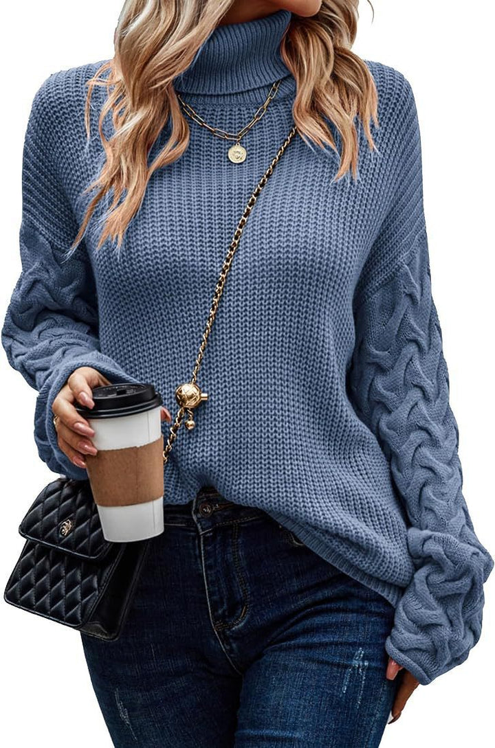 Thick knit sweater for women with a modern cable design and a high collar Lune London