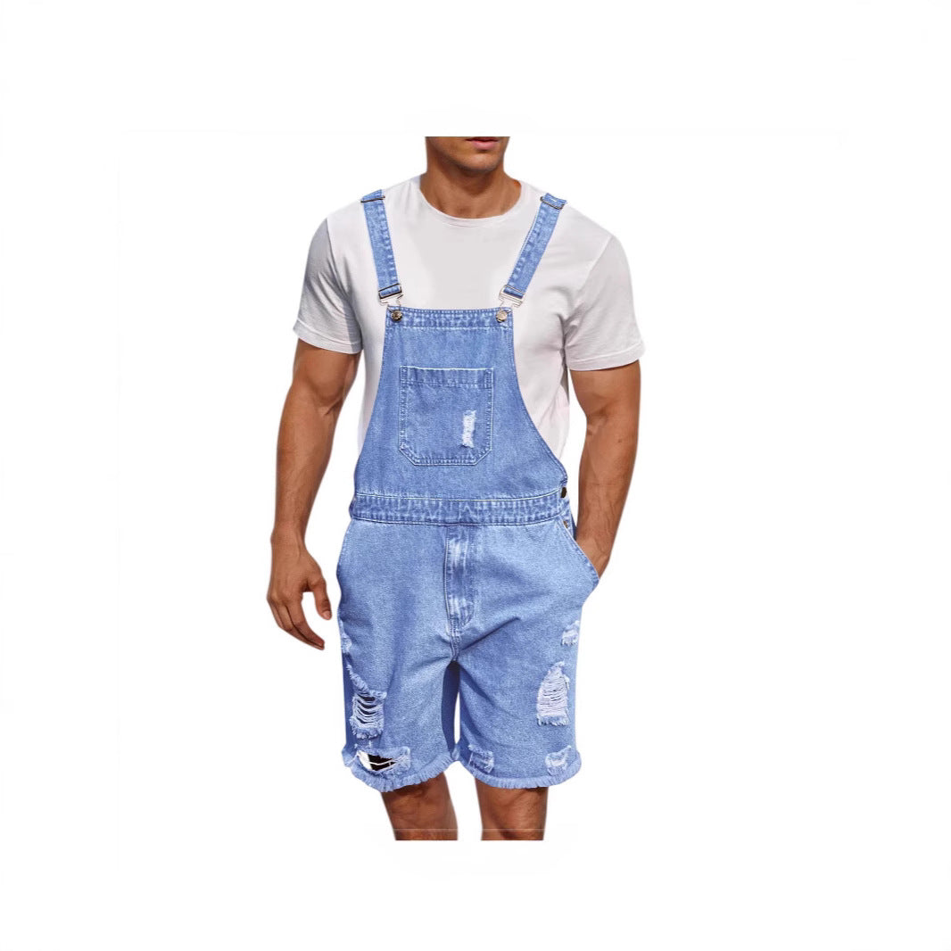 Men's denim overalls shorts in a casual design with patch pockets Lune London