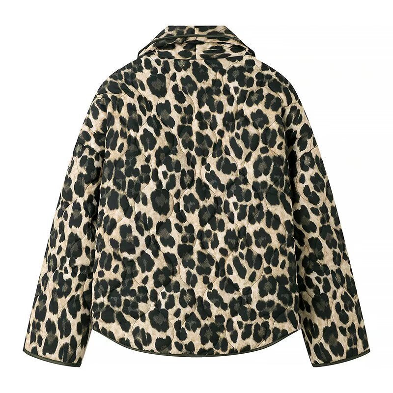 Quilted leopard print jacket for women with long sleeves Lune London