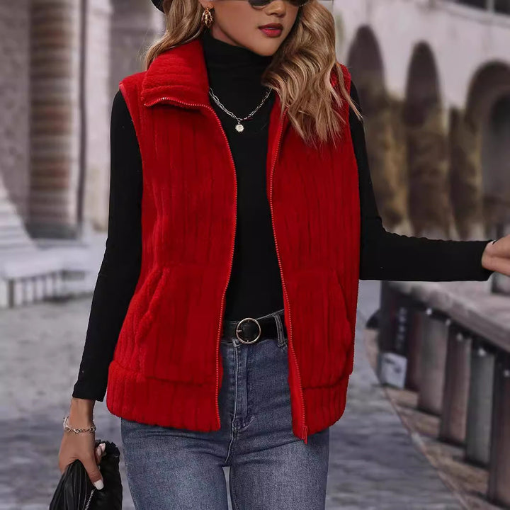 Lune London | Ladies Fluffy Vest with Check Pattern and Pockets