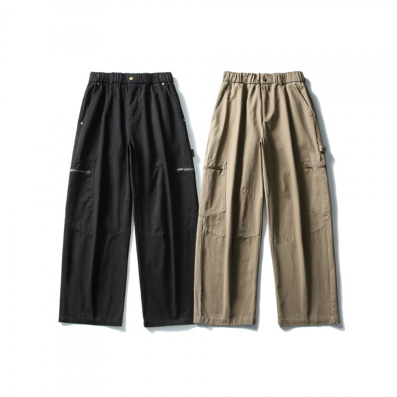 Men's Loose Utility Cargo Pants with Elastic Waistband and Patch Pockets Amarae