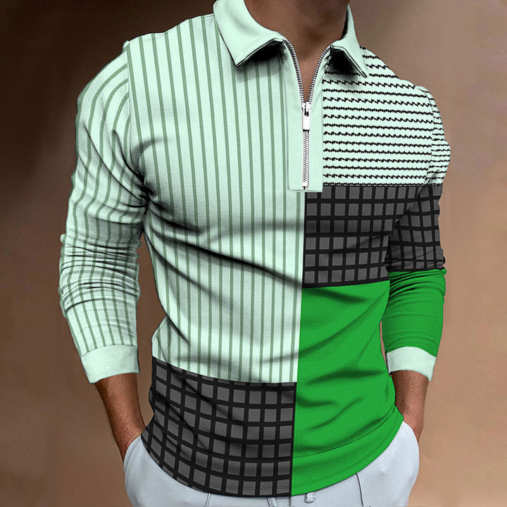Long sleeve polo for men with modern patchwork design Lune London