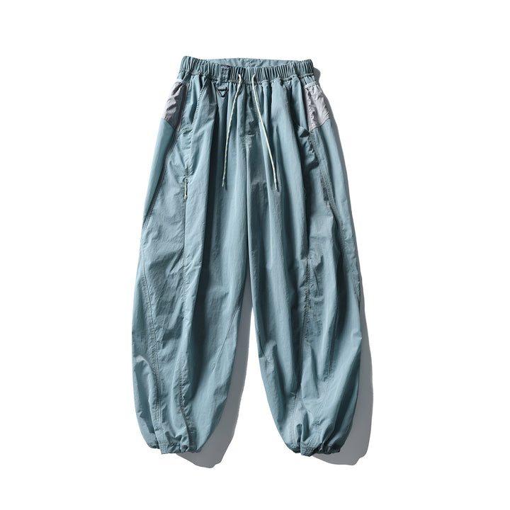 Men's Balloon Silhouette Ripstop Casual Pants with Elastic Drawstring Waistband, Zip Pockets and D-Ring Amarae