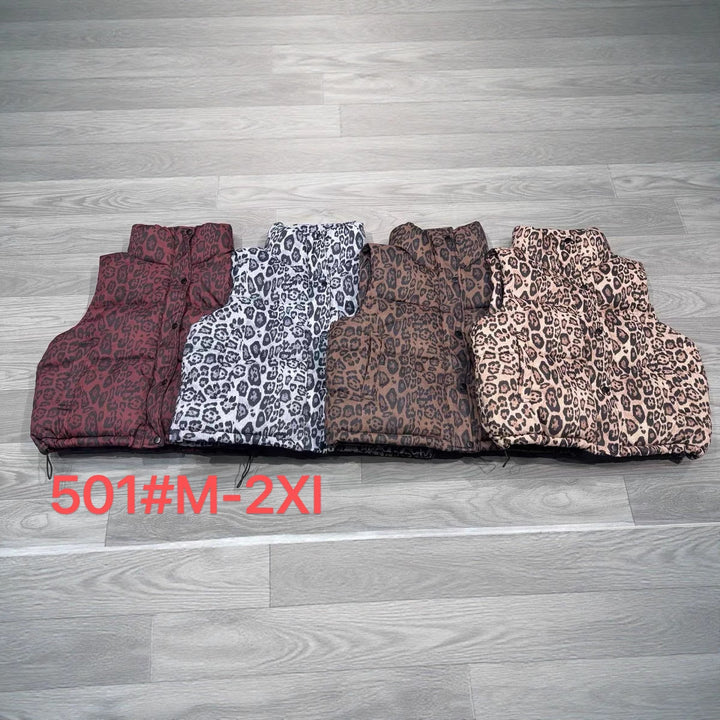 Lady Padded Gilet with Leopard Print and High Collar Lune London