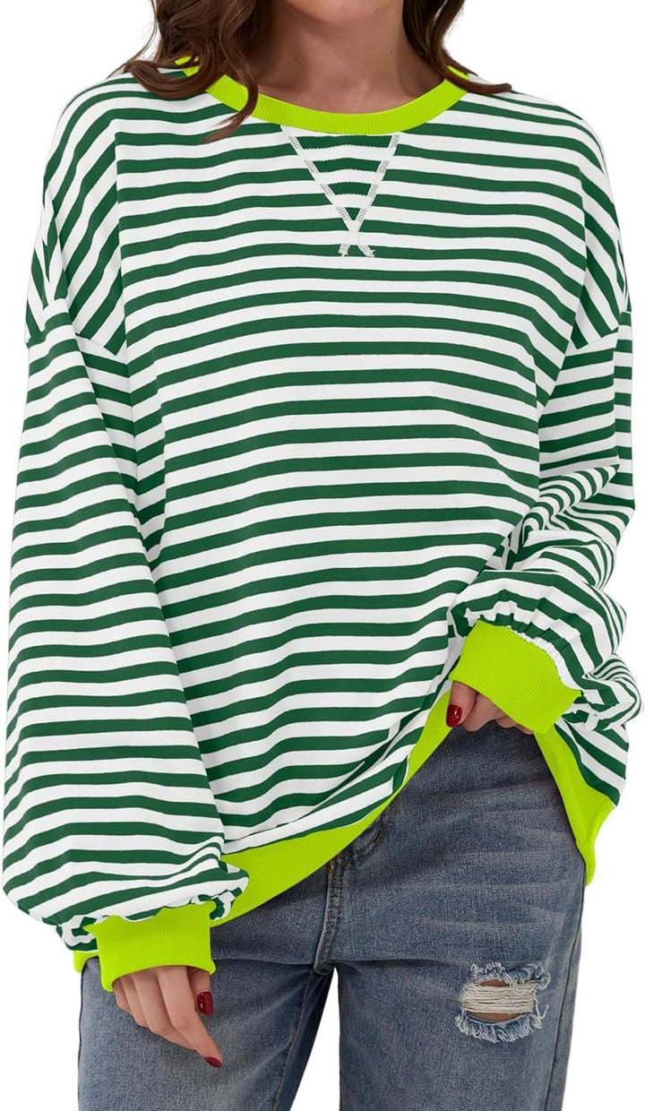 Casual striped sweater for women with flared sleeves and contrasting edges Lune London
