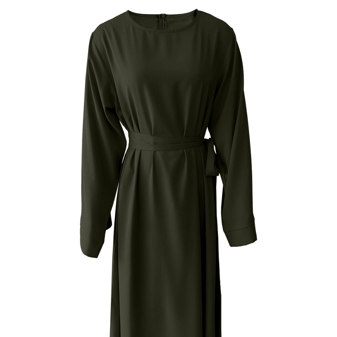 Midi dress for women with an elegant waist belt and long sleeves Lune London