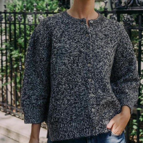 Knitted jacket for women with button closure and elegant ruffle details Amarae