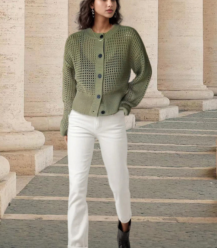 Knit jacket for women with an open weave design and large buttons Lune London