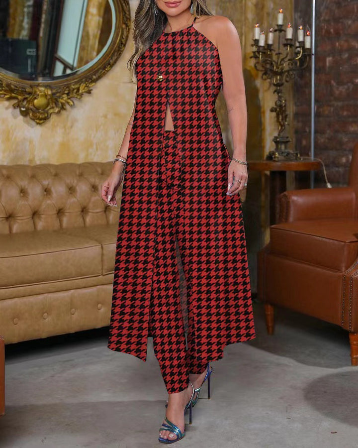 Maxi dress for women with flattering cut and trendy Prince of Wales pattern Lune London