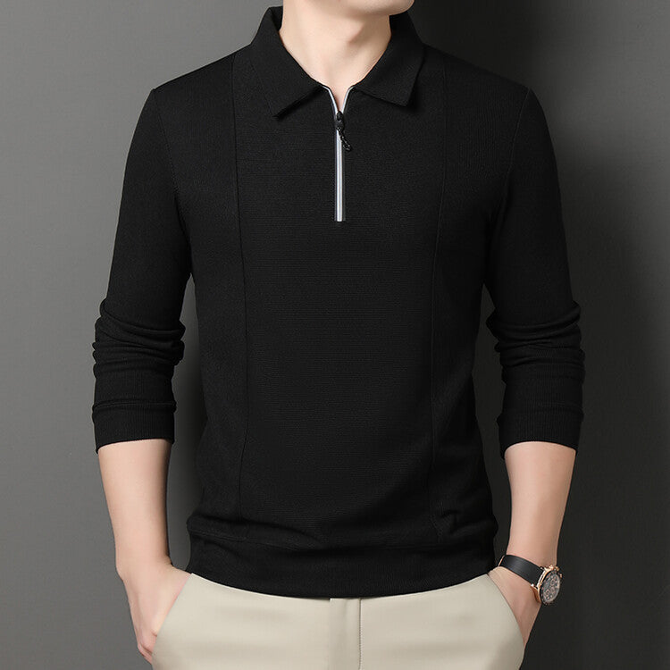 Casual long sleeve pullover for men with half zipper and textured pattern Lune London