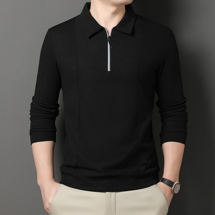 Casual long sleeve pullover for men with half zipper and textured pattern Lune London