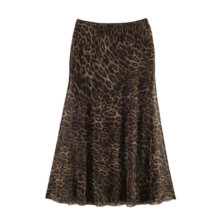 Ladies midi skirt with leopard print and flared chiffon layer Amarae