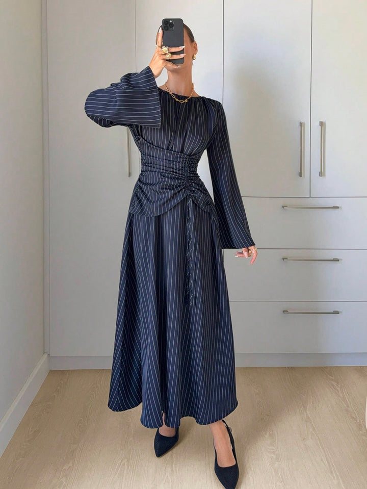 Ladies Max Dress with gathered waist lacing and bell sleeves Amarae