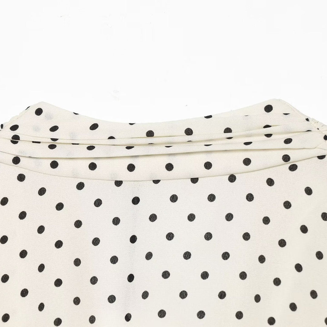 Women Polka Dot Blouse with V-Neck, Ruffled Hem and Balloon Sleeves Amarae