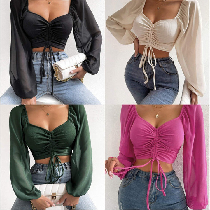Trendy top for women with ruffles and long puff sleeves Lune London