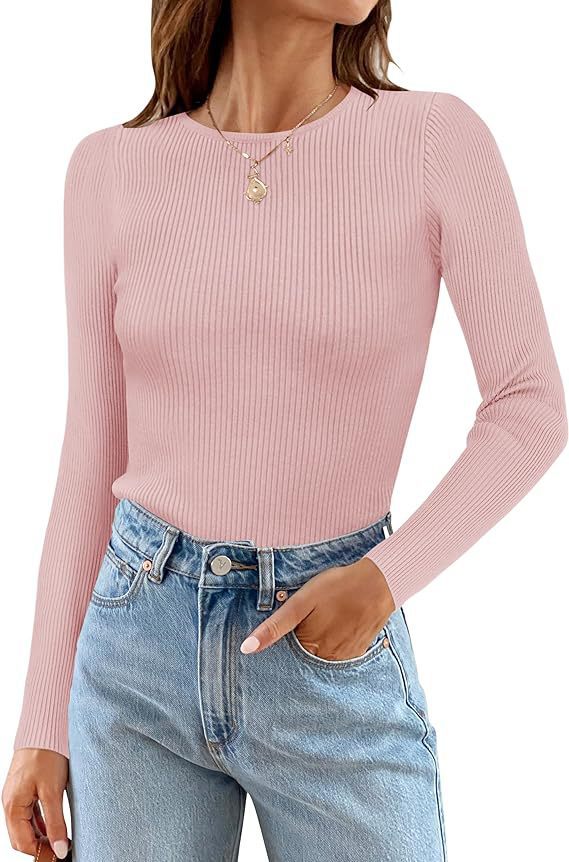 Woman Long Sleeve Ribbed Top with Classic Round Neck and Fitted Cut Lune London
