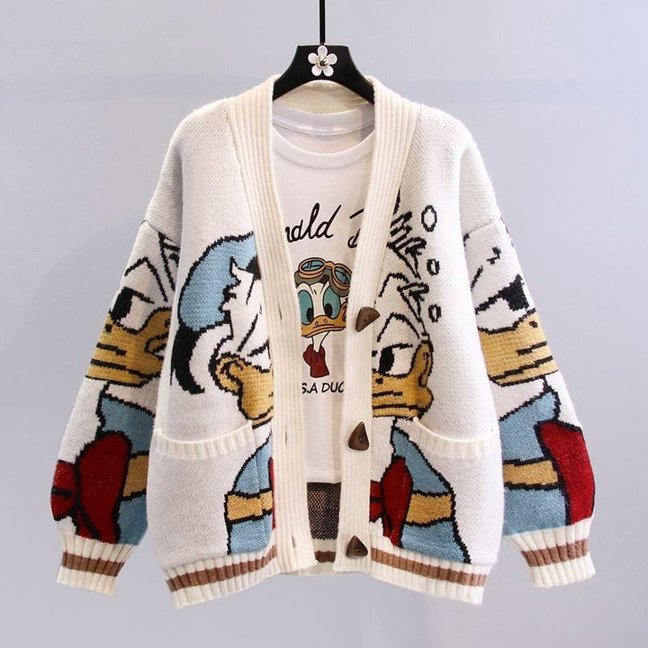 Ladies Large knitted cardigan with playful pattern Lune London
