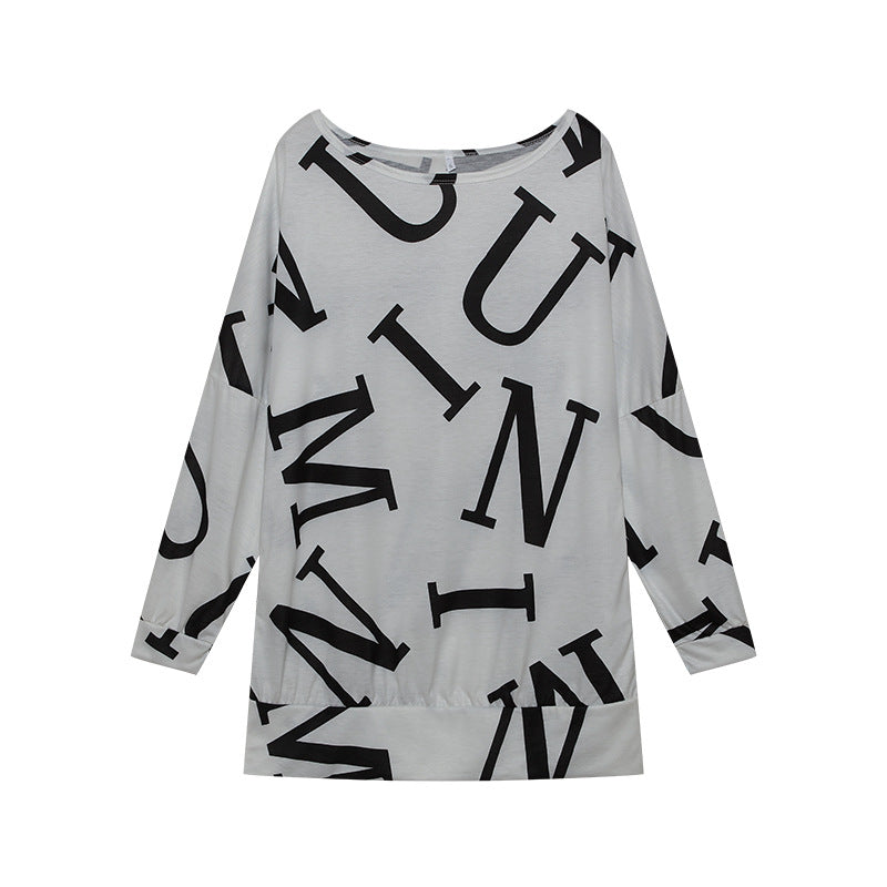 Oversized long sleeve t-shirt for women with modern print and elastic belt Lune London