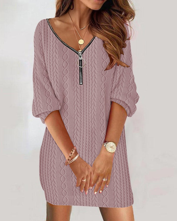 Knit dress for women with V-neck and zipper Lune London