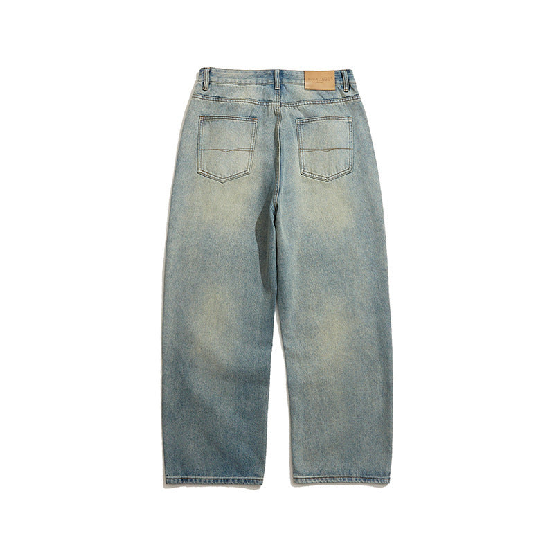 Men's Wide Cropped Baggy Jeans with High Waist and Vintage Wash Amarae