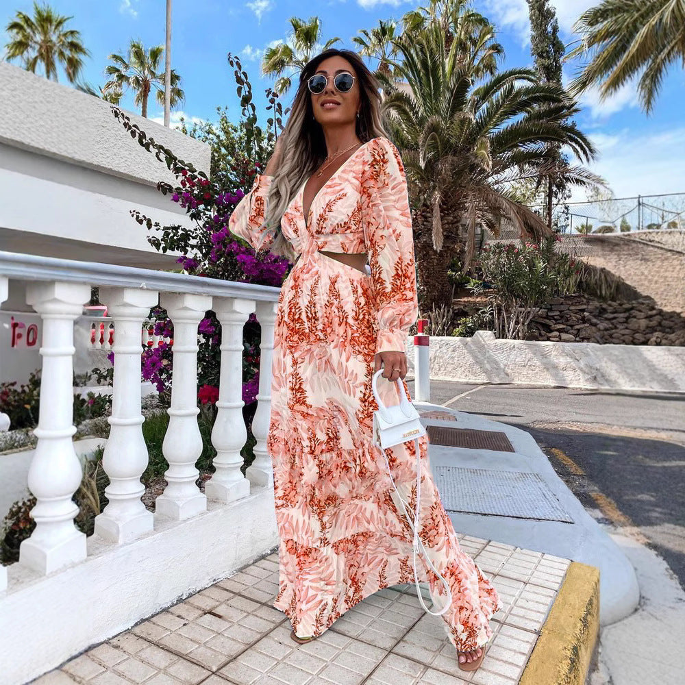 Maxi dress for women with playful cut and floral design Lune London