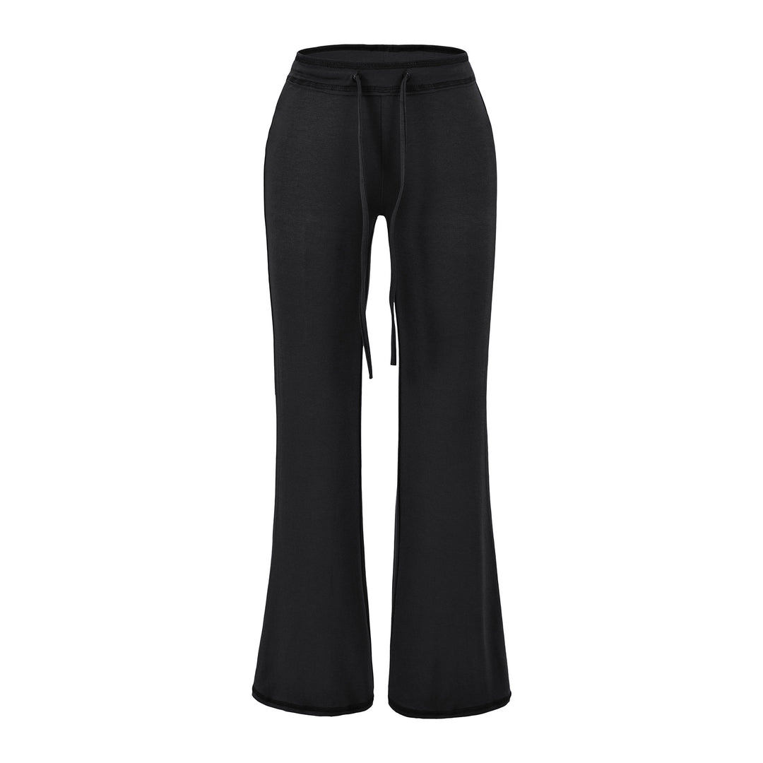 Women's Flowing Jersey Pants with High Waist, Drawstring and Flared Leg Amarae