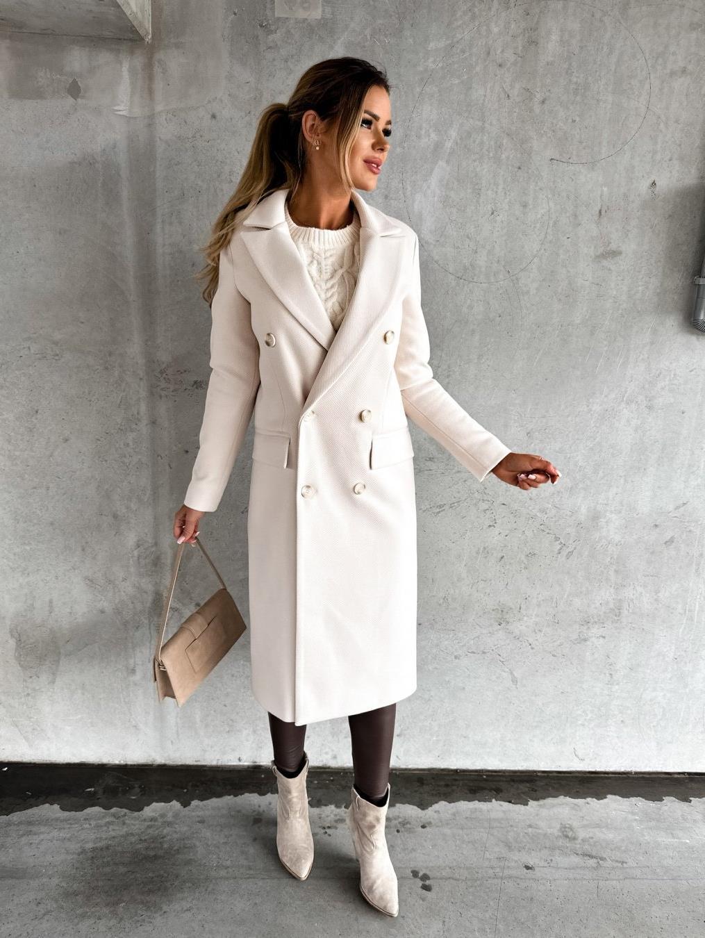 Elegant double-breasted coat for women in structured fabric with adjustable belt Lune London