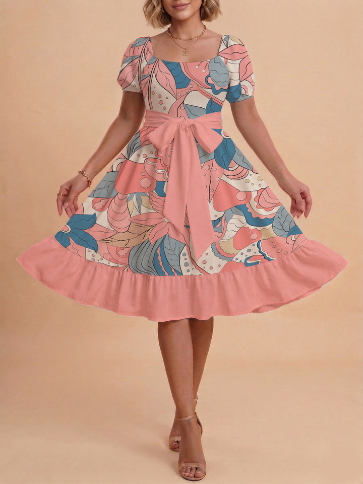 Women's elegant maxi dress with floral design and waist belt Lune London