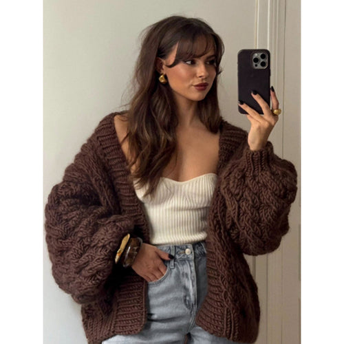 Thick knit jacket for women with an oversized fit and elegant braided patterns Amarae