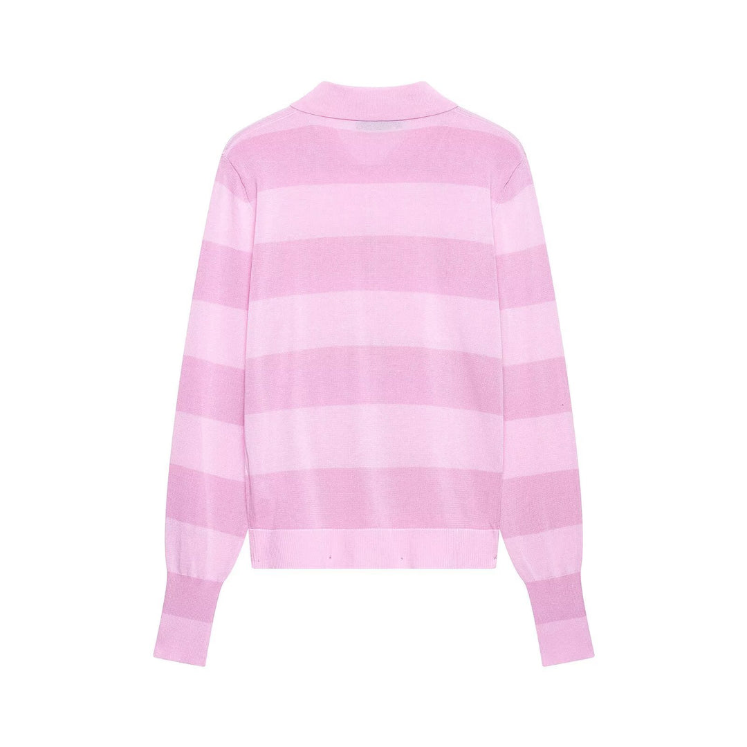 Women's Striped Cardigan with Polo Collar and Full Button Placket Amarae