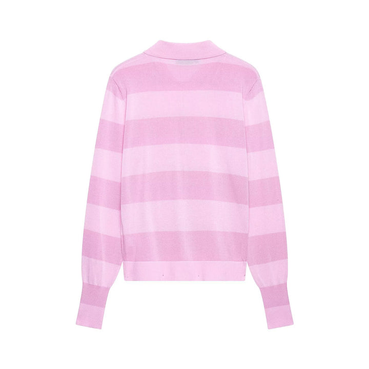 Women's Striped Cardigan with Polo Collar and Full Button Placket Amarae