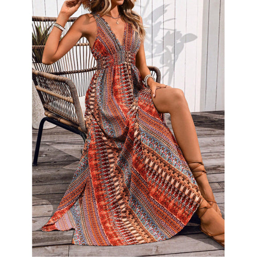 Bohemian style maxi dress for women with deep neckline Amarae