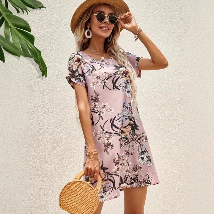 Ladies Short Sleeve Floral Print Tunic Dress Lune London